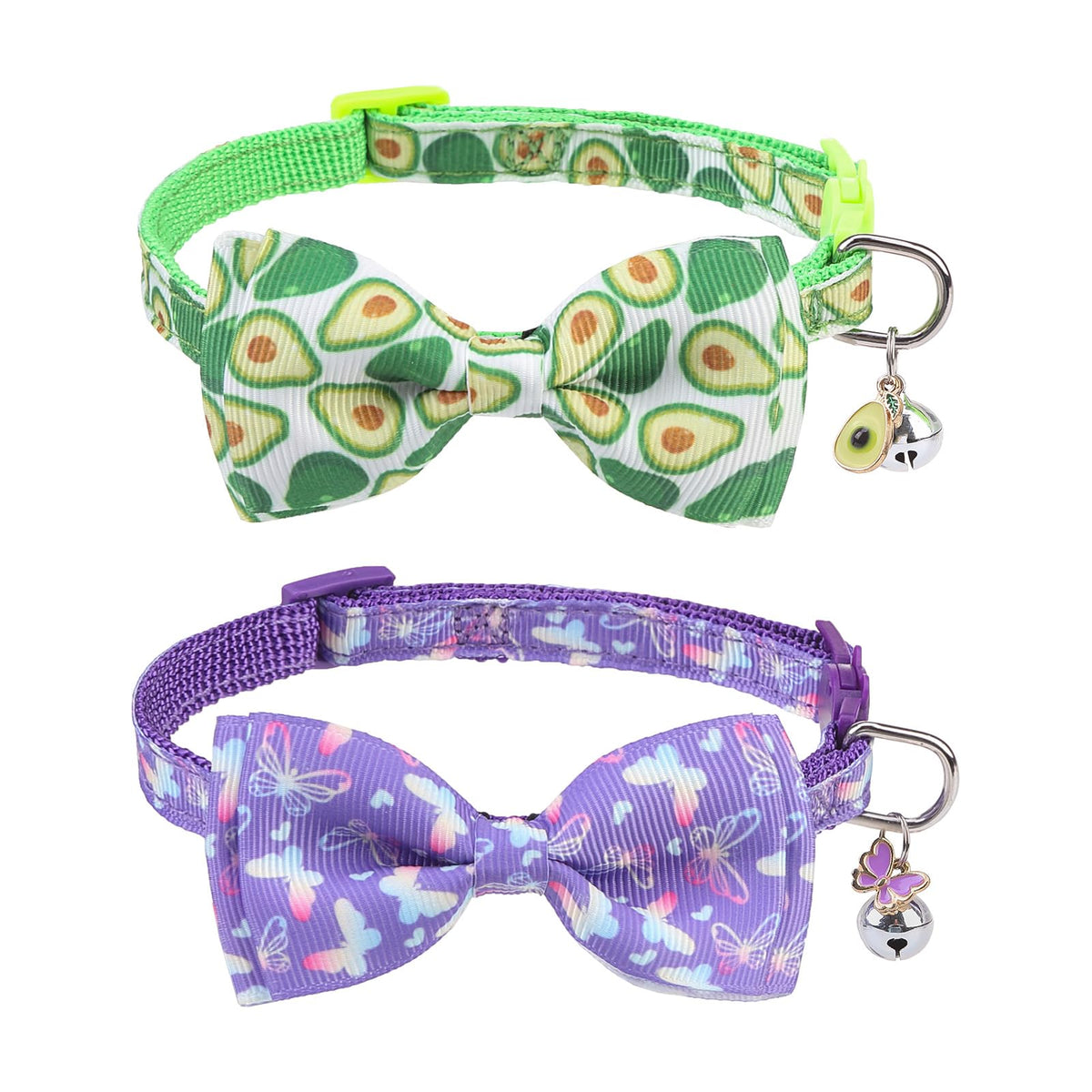 SCENEREAL Breakaway Cat Collar with Bell, 2 Pack Safety Adjustable Cat Collars with Pendant, Pink Personalised Puppy Kitten Collar with Bow for Spring Summer, Strawberry Daisy