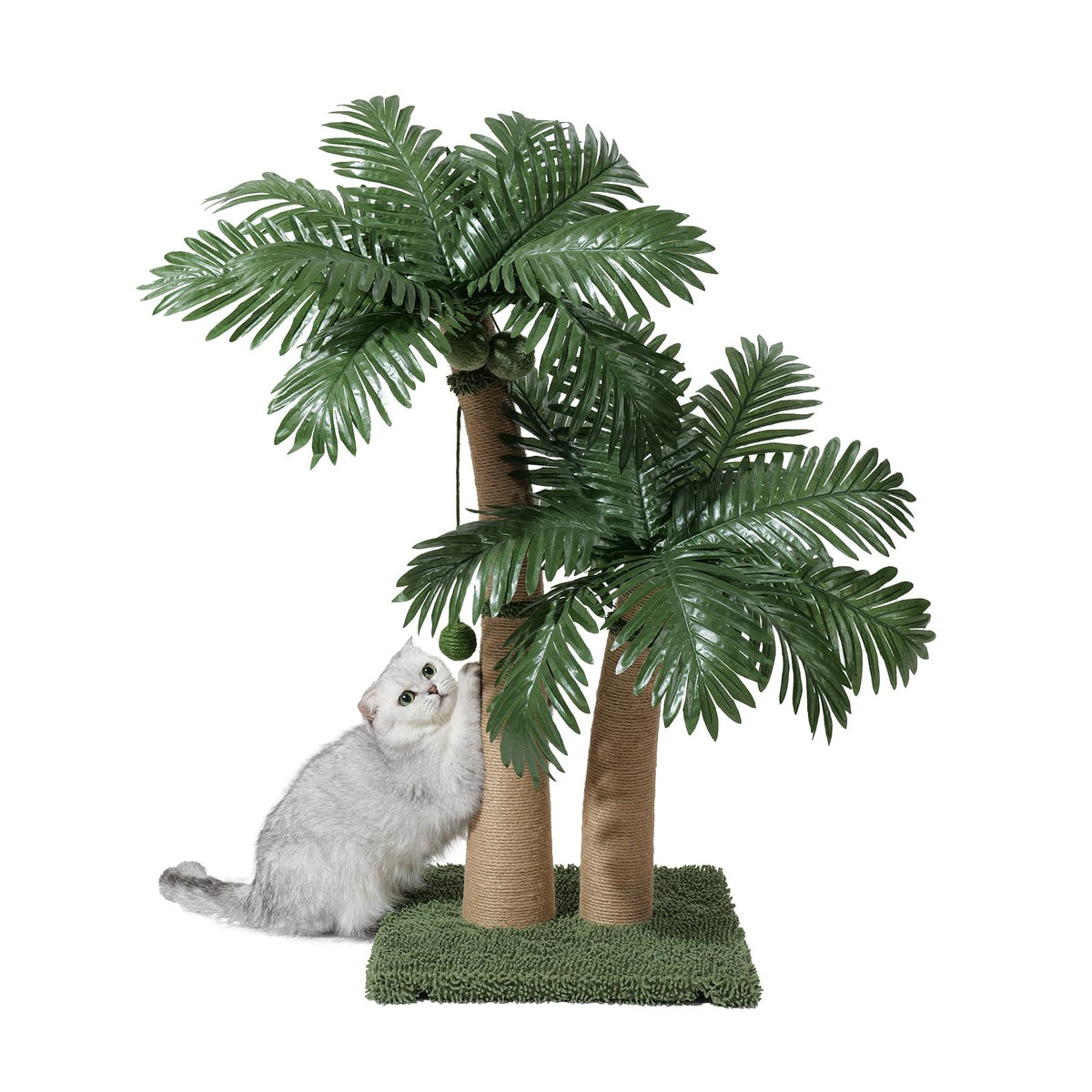 40'' Tall Cat Scratching Post Cat Tree, Curved Design Cat Scratcher Post with 3 Interactive Balls, Natural Sisal Rope Cat Scratching Posts for Indoor Cats Adults Kittens, Multi-Combinable (Style A)