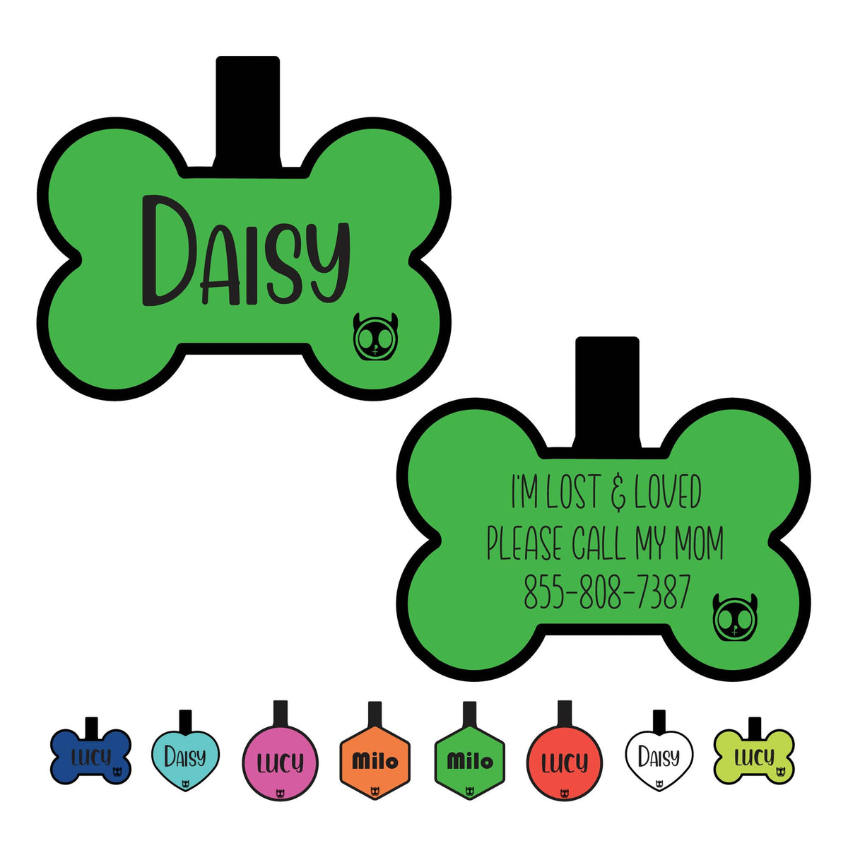 Silicone Silent Dog Tag Personalized with 5 Lines of Custom Deep Engraved Durable Soundless Pet ID Name Tag Bone Tiffany