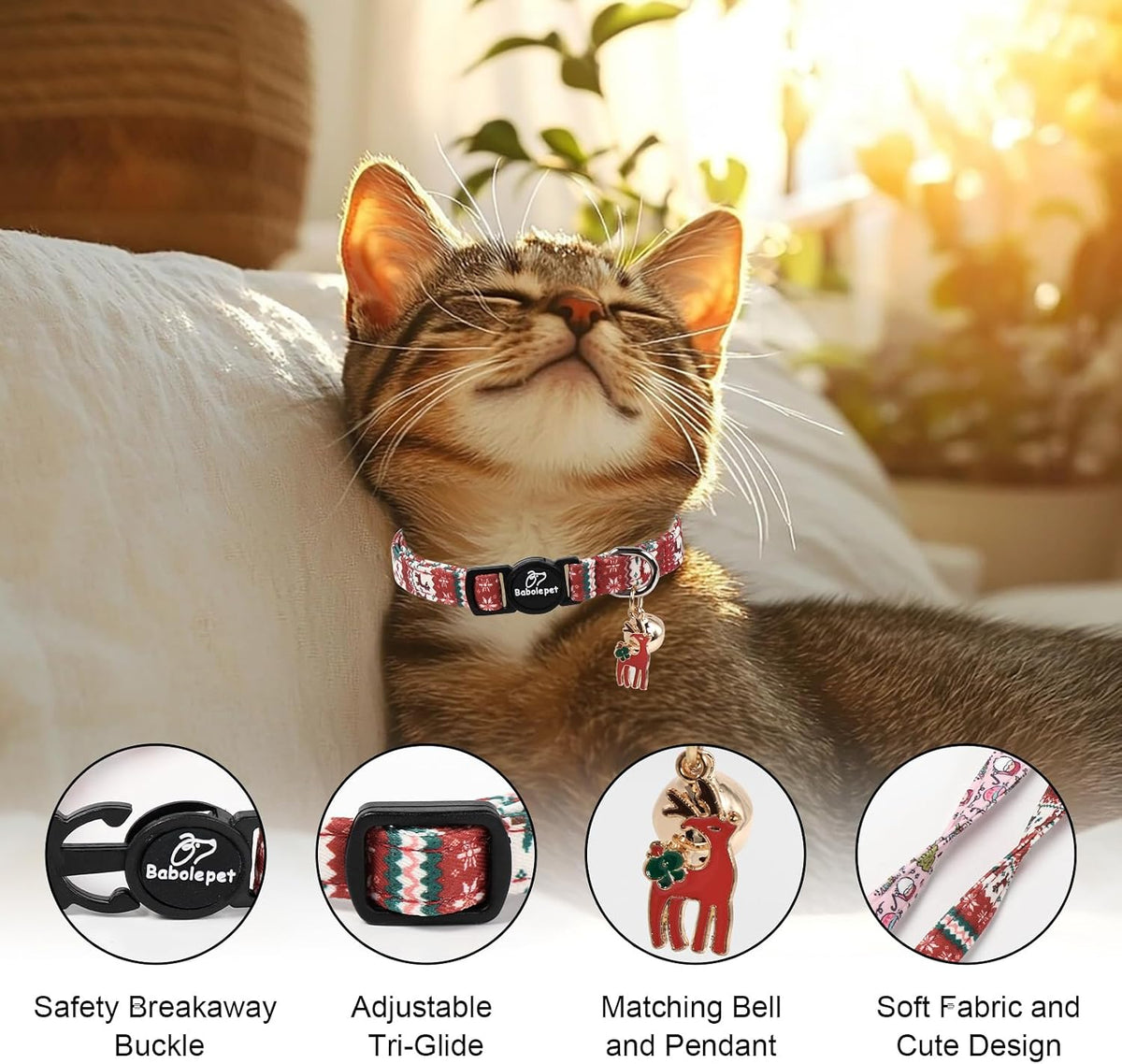 2 Pack Christmas Cat Collars - Breakaway Cat Collar with Bell, Christmas Tree and Reindeer Pendant, Winter Adjustable Kitten Collars for Girl Boy Cats, Pink Santa &Fair Isle
