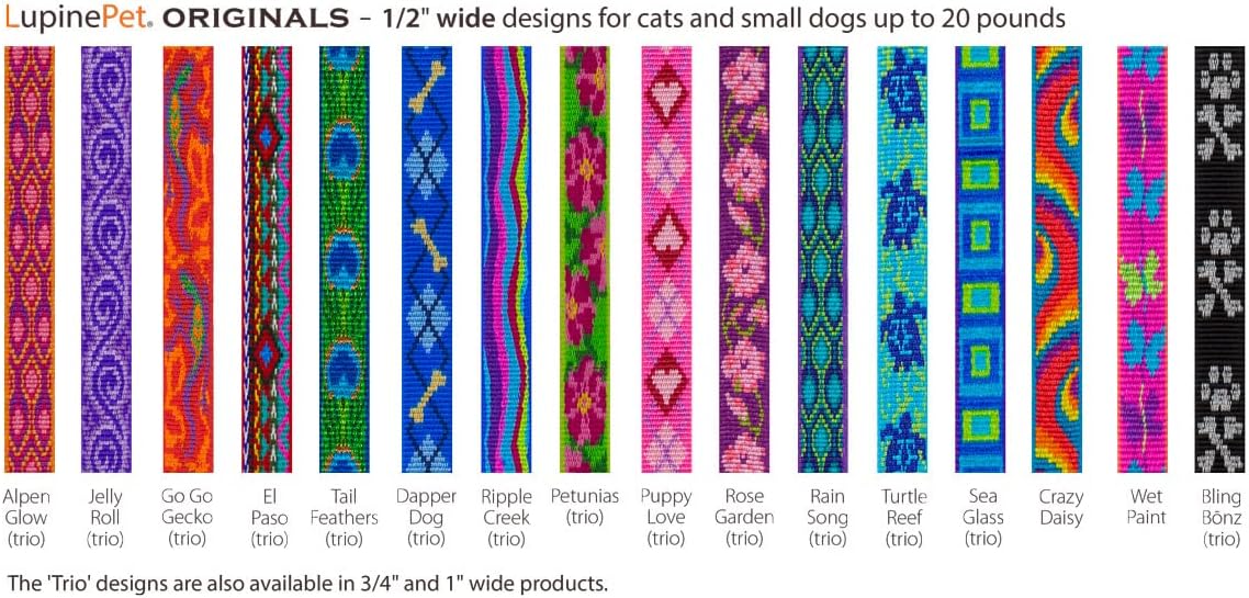 Lupine Cat Safety Collar with Bell 1/2" Wide Petunias adjusts 8-12"