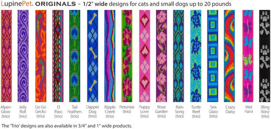 Lupine Cat Safety Collar with Bell 1/2" Wide Petunias adjusts 8-12"