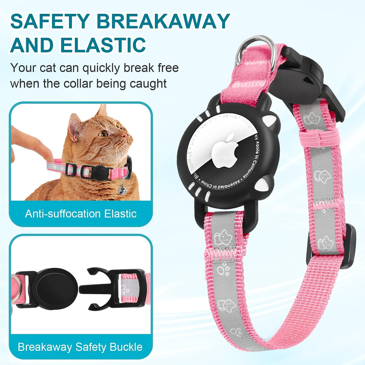 Cat Collar with Airtag Holder for Puppies Kittens, Pink, XS
