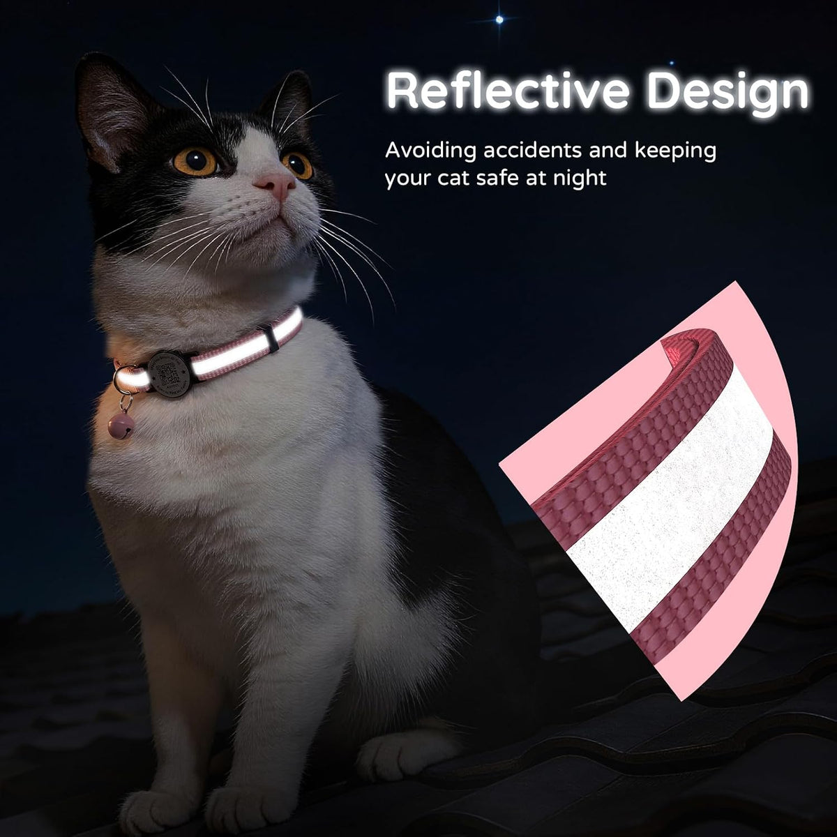 Cat Collar Breakaway QR Code, Reflective cat Collar with Bells, 3-Pack