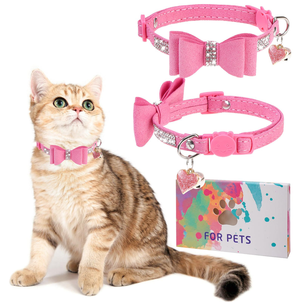 Rhinestone Cat Collar Breakaway, Bling Sparkly Diamond, 2 Pack