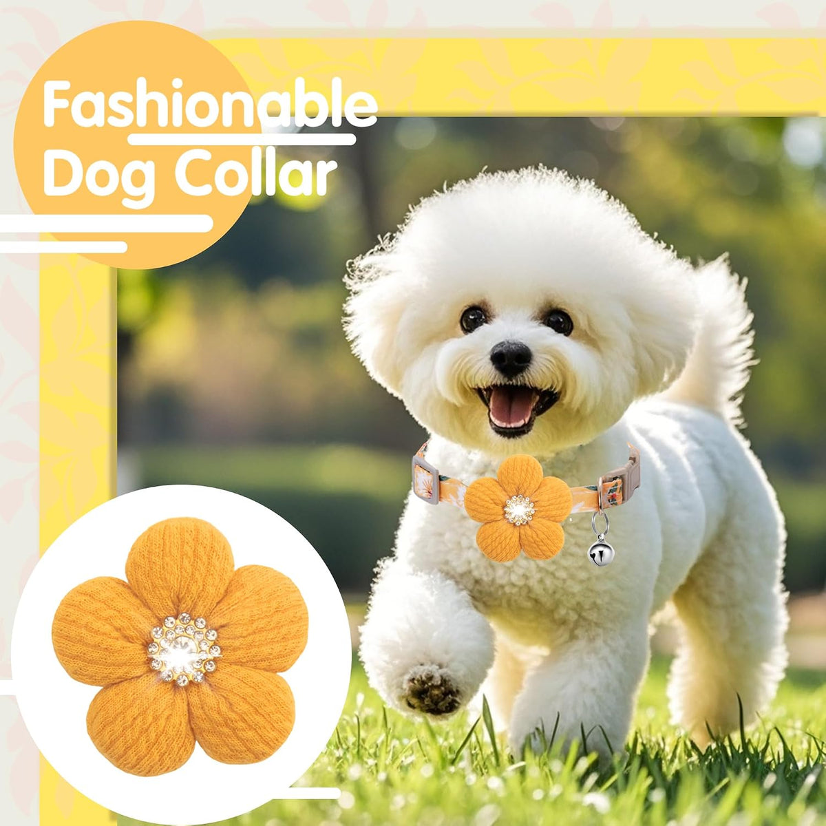 Large Dog Collar with Flower, Cute Dog Collars for Large Dogs with Bell