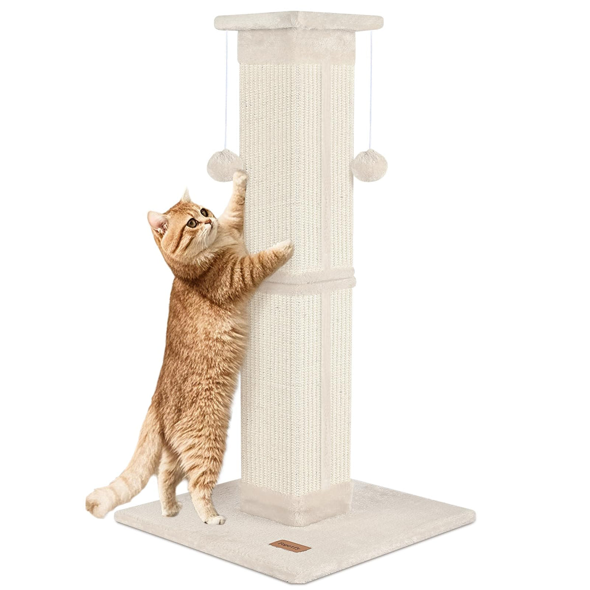 Cat Scratching Post 33 Inch for Indoor Cats, Tall Cat Scratcher with 100% Natural Sisal, Large Stable Base & 5 Inch Wide Post, Cat Scratch Post for Large Cats, Full-Body Stretching, Grey