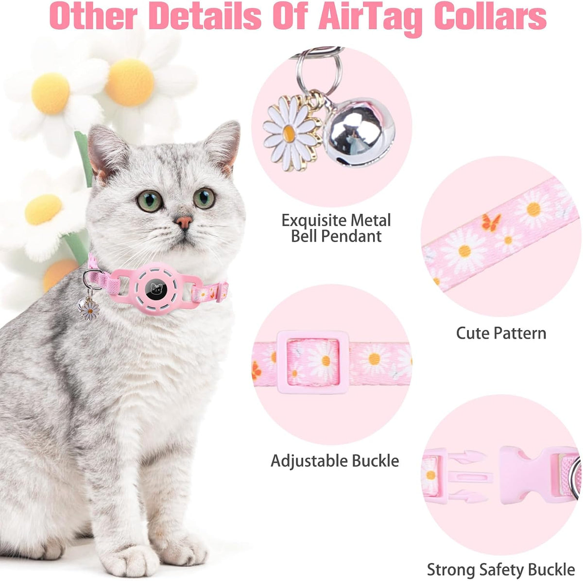 BINGPET AirTag Cat Collar Breakaway, Collar with Airtag Holder and Bell