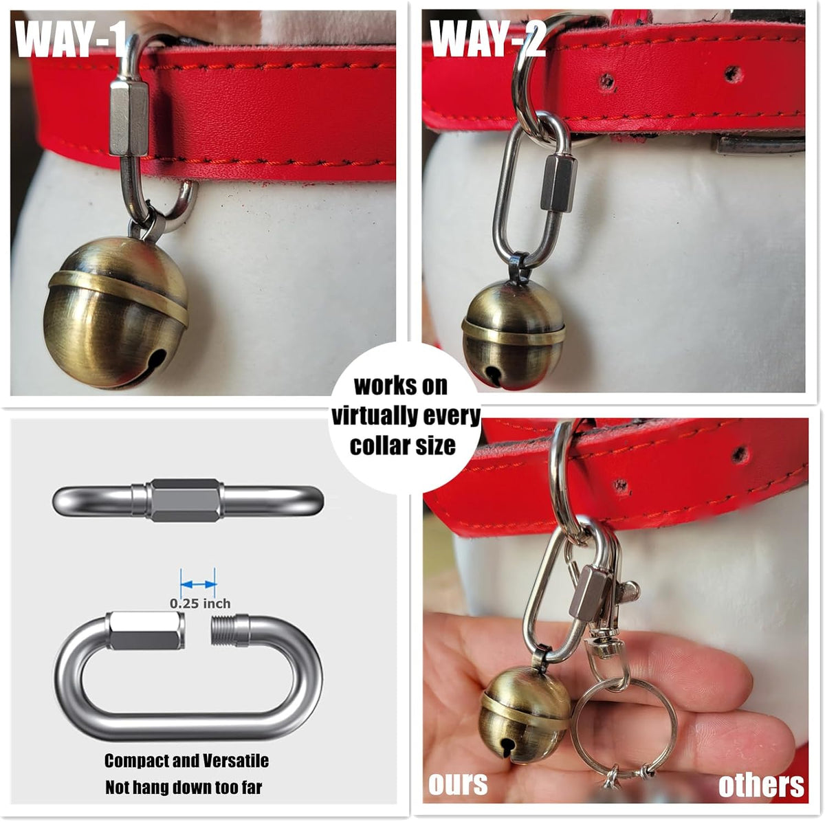 2 Extra Loud Dog and Cat Bells, Heavy Duty Copper Collar Bell