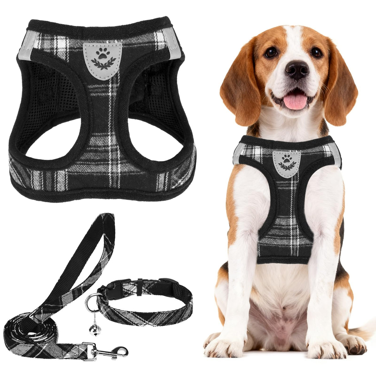 PUPTECK Adjustable Pet Harness Collar &Leash Set Step in for Small Dogs Puppy &Cats Outdoor Training &Running, Soft Mesh Padded Reflective Vest Harness,M: Chest girth: 16-18in Collar: 11.8-15.7in