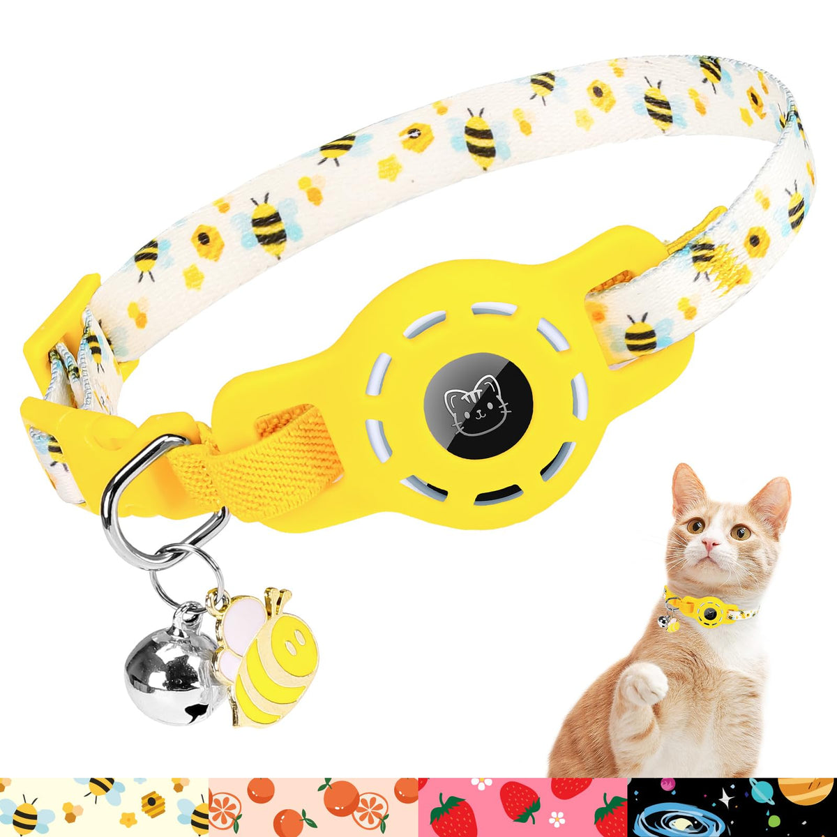 BINGPET AirTag Cat Collar Breakaway, Collar with Airtag Holder and Bell