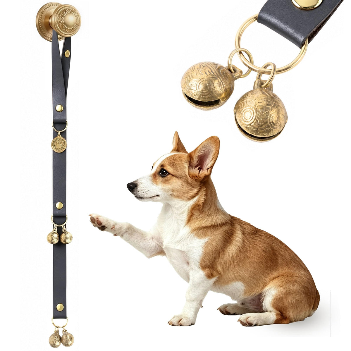Kytely Leather Dog Doorbells to Go Outside, Brass Bells for Potty Training