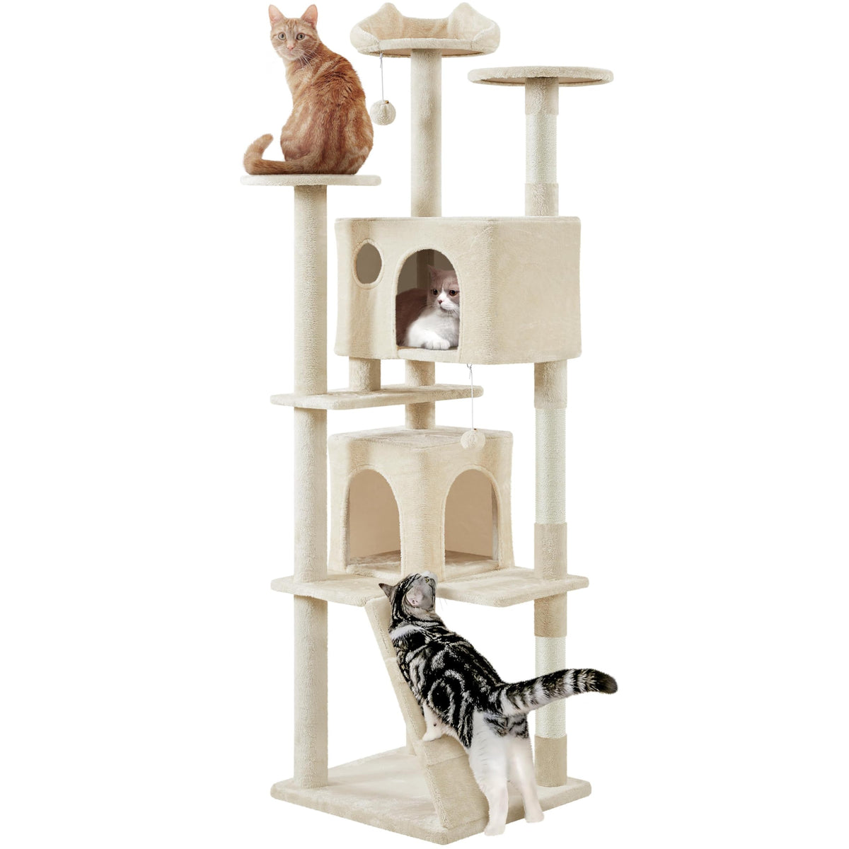 Yaheetech 54in Cat Tree Tower, 2 Caves, Kitten-Ear Perch & Scratching Posts