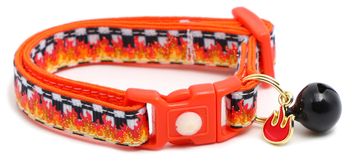Flame Cat Collar with Charm & Bell | Safety Breakaway | Adjustable Large Size or Kitten Collar (Purple, Small(10lbs & Less))
