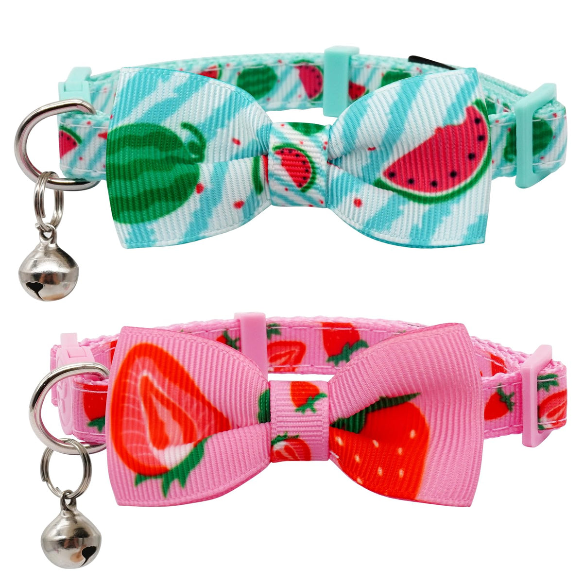 azuza 2 Pack Halloween Cat Collars with Bell, Pumpkin Spider Bowtie Design