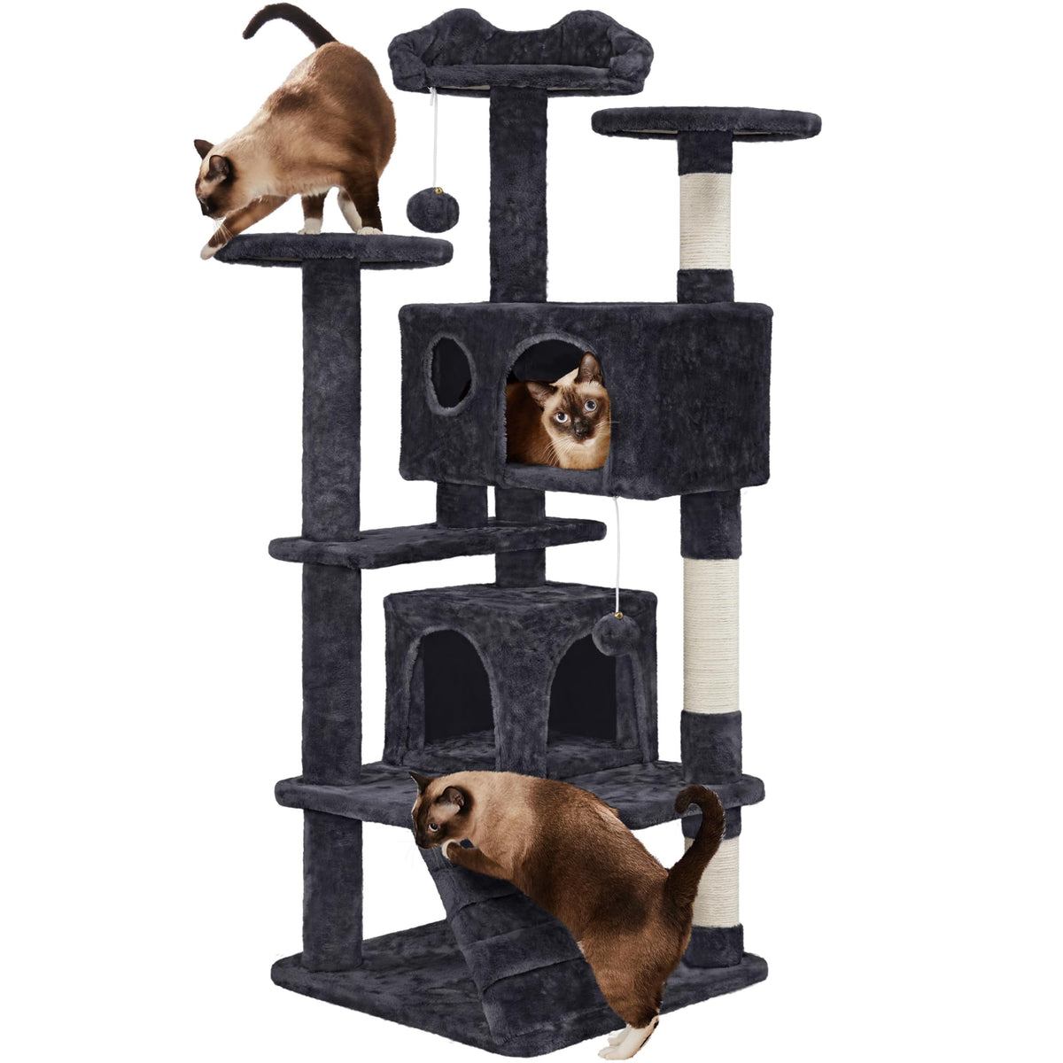Yaheetech 54in Cat Tree Tower, 2 Caves, Kitten-Ear Perch & Scratching Posts