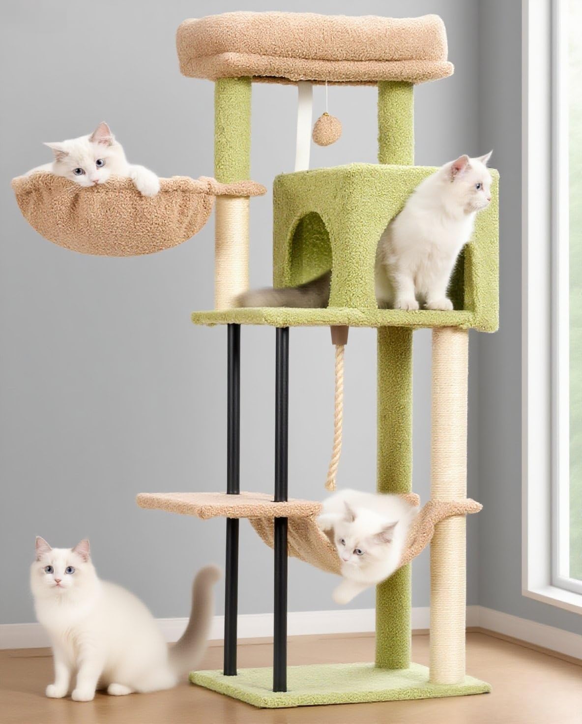 Gitelsnour Cat Tree, Cat Tower for Indoor Cats, 43.3 inch Cat Tree Tower with Sturdy Steel Tube, Hammock, Cat Condo for Small Cats and Kittens, Scratching Post, Smoky Gray GCT004SG