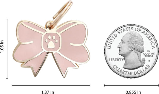 Two Tails Bow Personalized Dog ID Tag, Engraved, Gold Plating