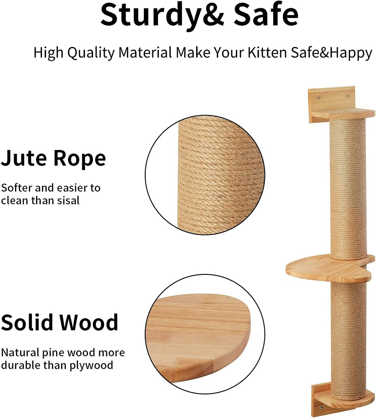 FUKUMARU Cat Activity Tree with Scratching Posts, Wall Mounted Jute Scratcher Pine Hammock