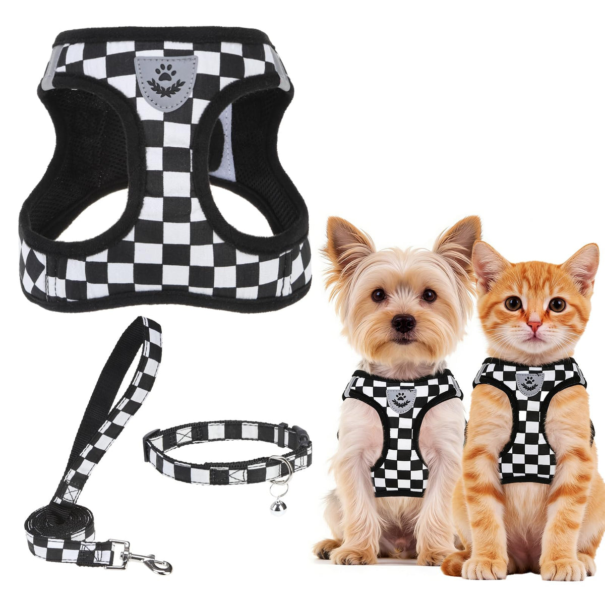 PUPTECK Adjustable Pet Harness Collar &Leash Set Step in for Small Dogs Puppy &Cats Outdoor Training &Running, Soft Mesh Padded Reflective Vest Harness,M: Chest girth: 16-18in Collar: 11.8-15.7in