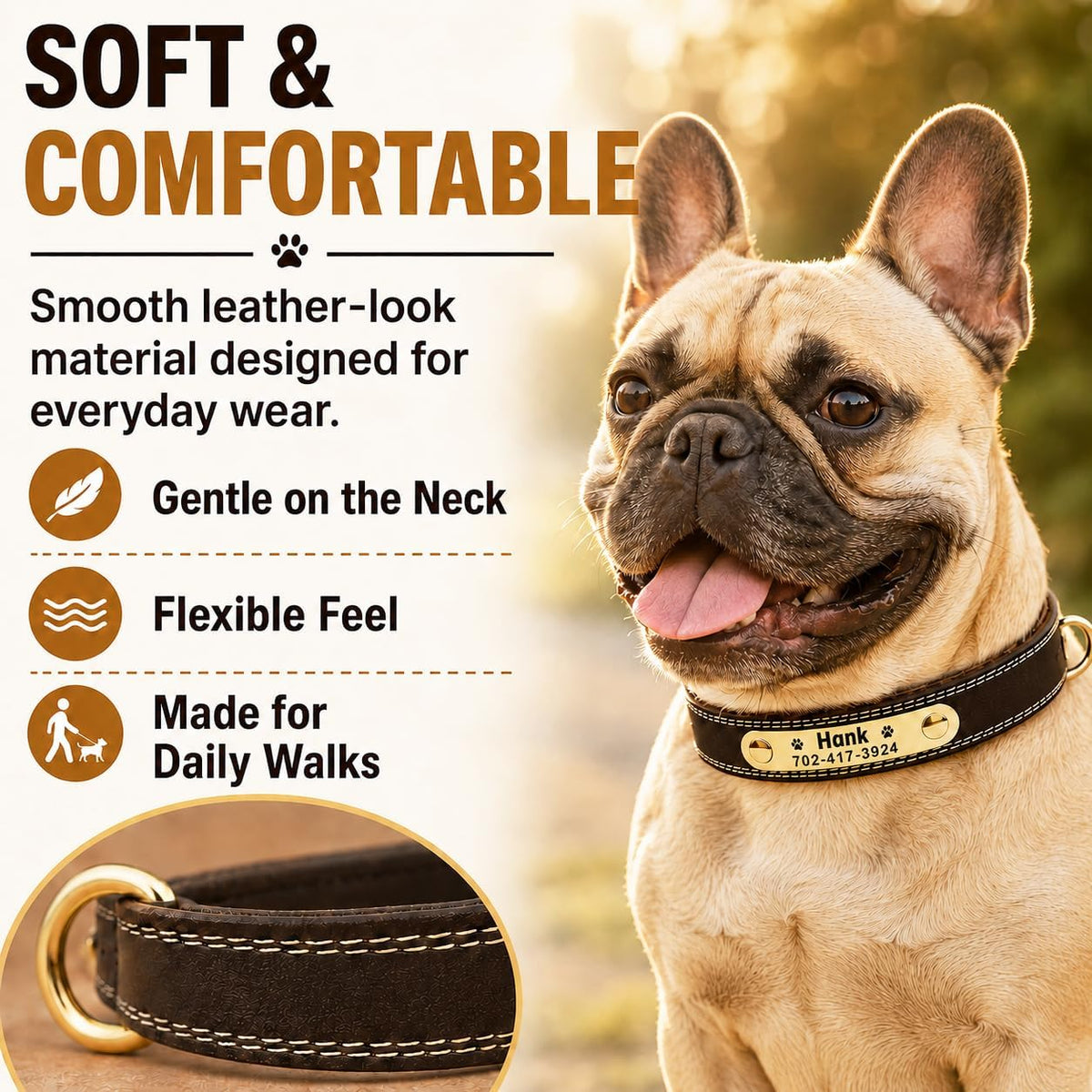 Personalized Dog Collar - Custom Leather Dog Collar with Engravable Nameplate - Durable Name Tag Collar - Customizable Dog Collar - Comfortable ID Collars for Small, Medium, Large Dogs (Medium)
