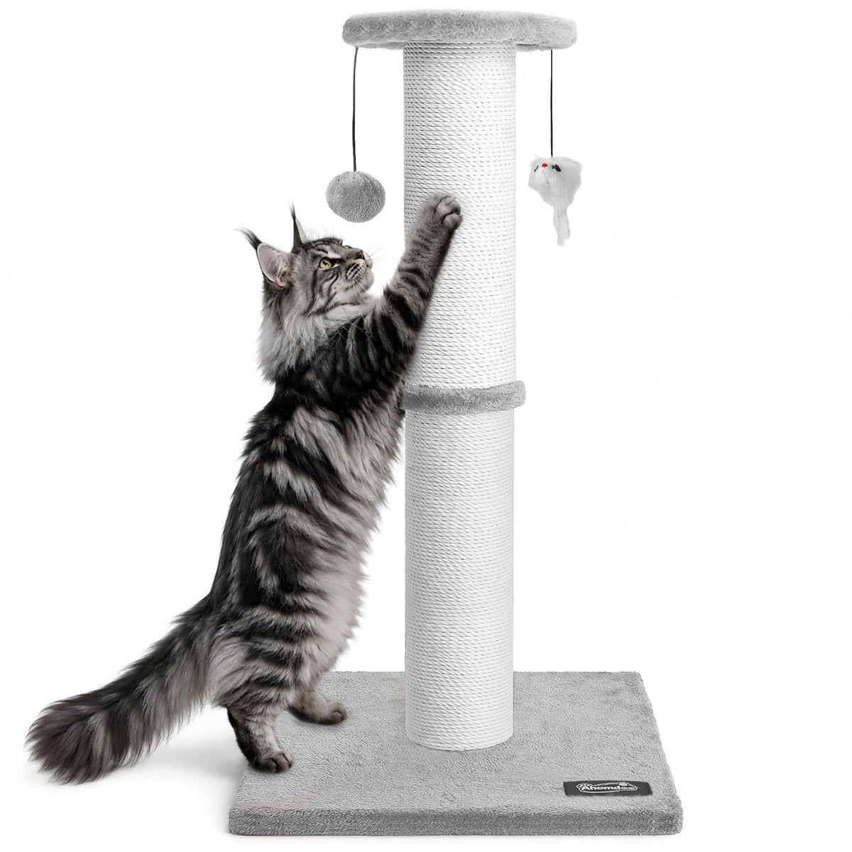 34-Inch Tall Cat Scratching Post for Large Cats, Stable Base, Gray