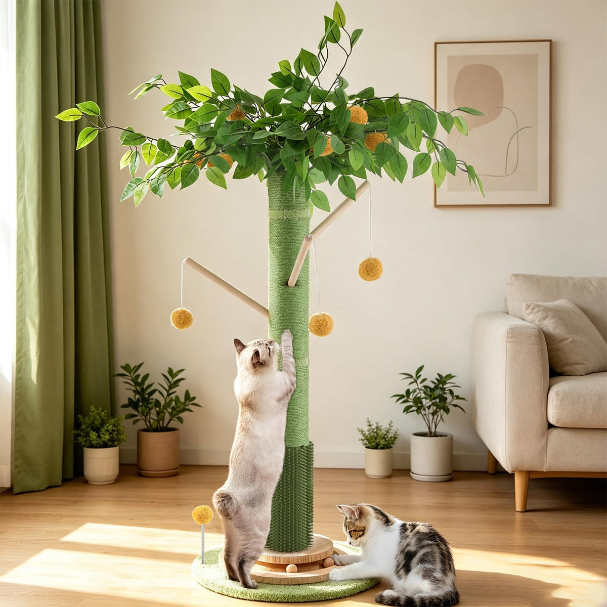 46" Tall Cat Scratching Post, Natural Sisal Cat Tree for Indoor Adult Cats