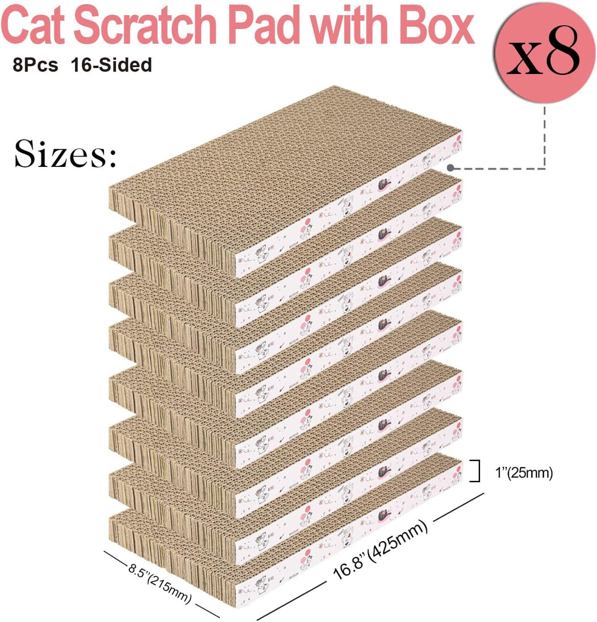 8 Packs in 1 Cat Scratch Pad, Cat Scratcher Cardboard,Reversible,Durable Recyclable Cardboard, Premium Scratch, Suitable for Cats to Rest, Grind Claws and Play