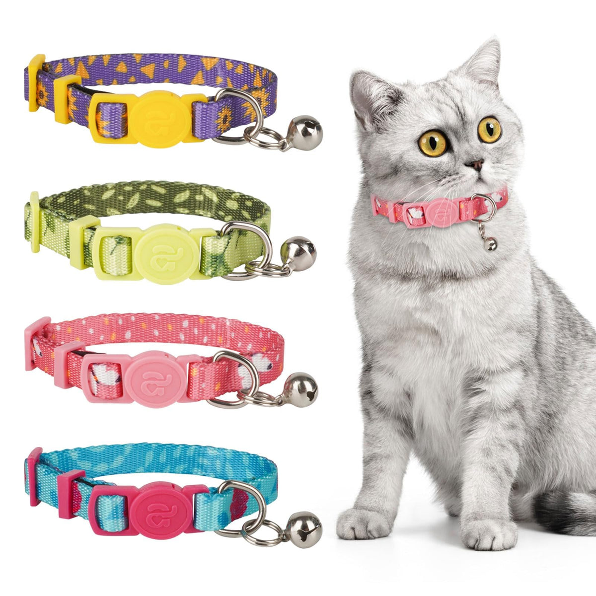azuza 4 Pack Kitten Collars, Breakaway Kitten Collar with Bell, Plaid
