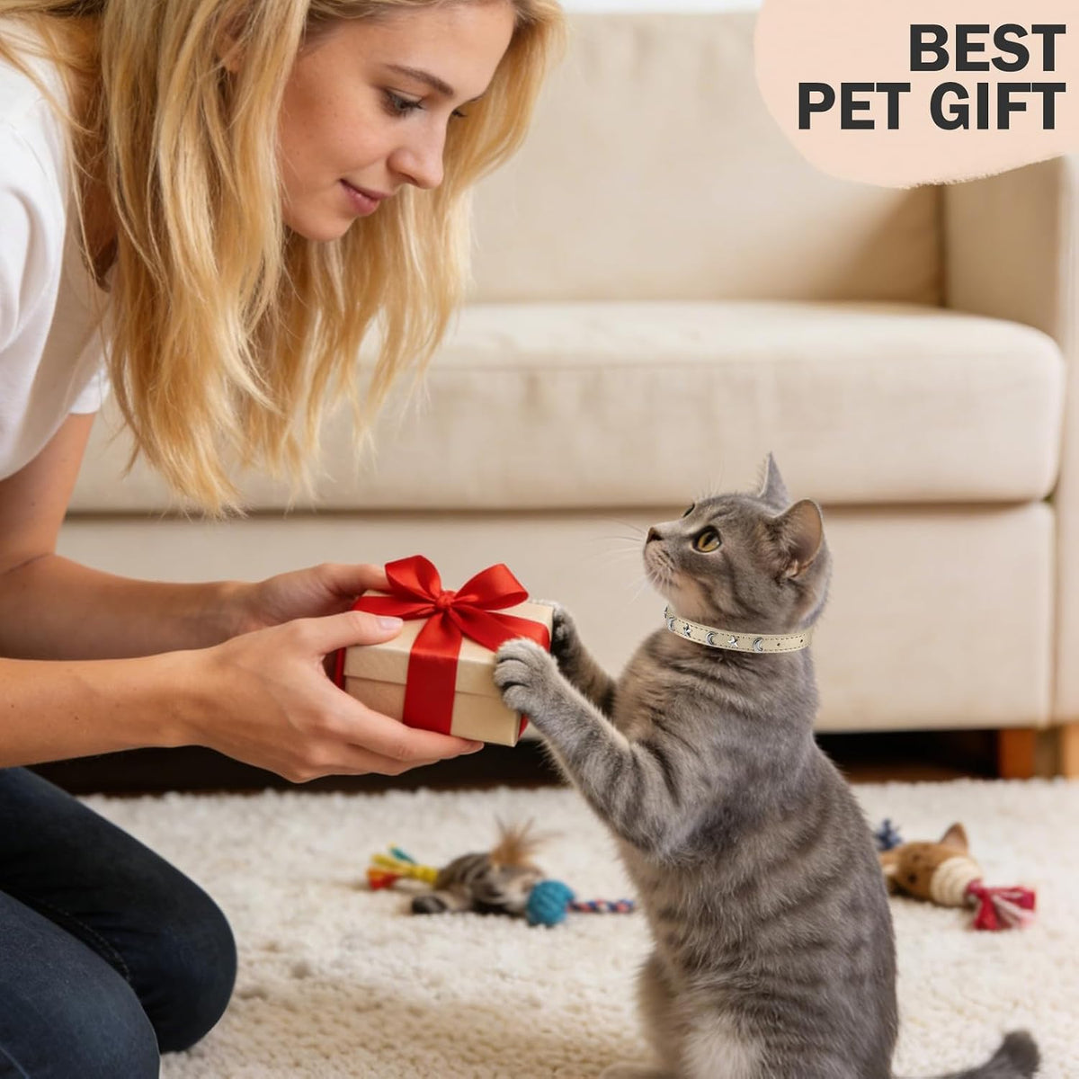 Leather Cat Collar, Breakaway Kitten Collars with Bell, Golden