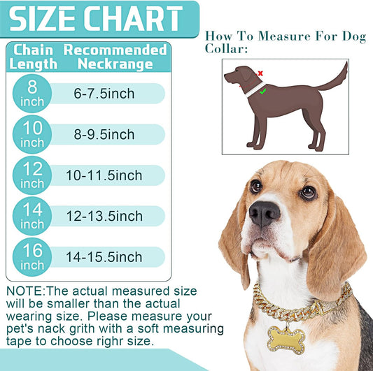 Hillban Golden Dog Chain Diamond Collar Necklace with Pet ID Jewelry Tags Rhinestones Stainless Steel Metal Link Collar Walking Chain for Christmas Puppy Boys Girls Gift Small Dogs (16 Inch)