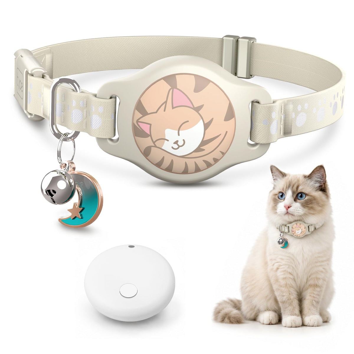 Cat Tracker Collar - Waterproof Airtag Cat Collar with Finder Tag, Purple