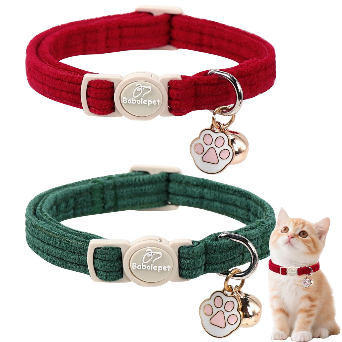 2 Pack Christmas Cat Collars - Breakaway Cat Collar with Bell, Christmas Tree and Reindeer Pendant, Winter Adjustable Kitten Collars for Girl Boy Cats, Pink Santa &Fair Isle