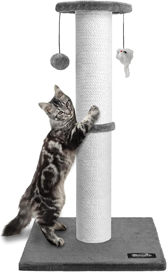 34-Inch Tall Cat Scratching Post for Large Cats, Stable Base, Gray