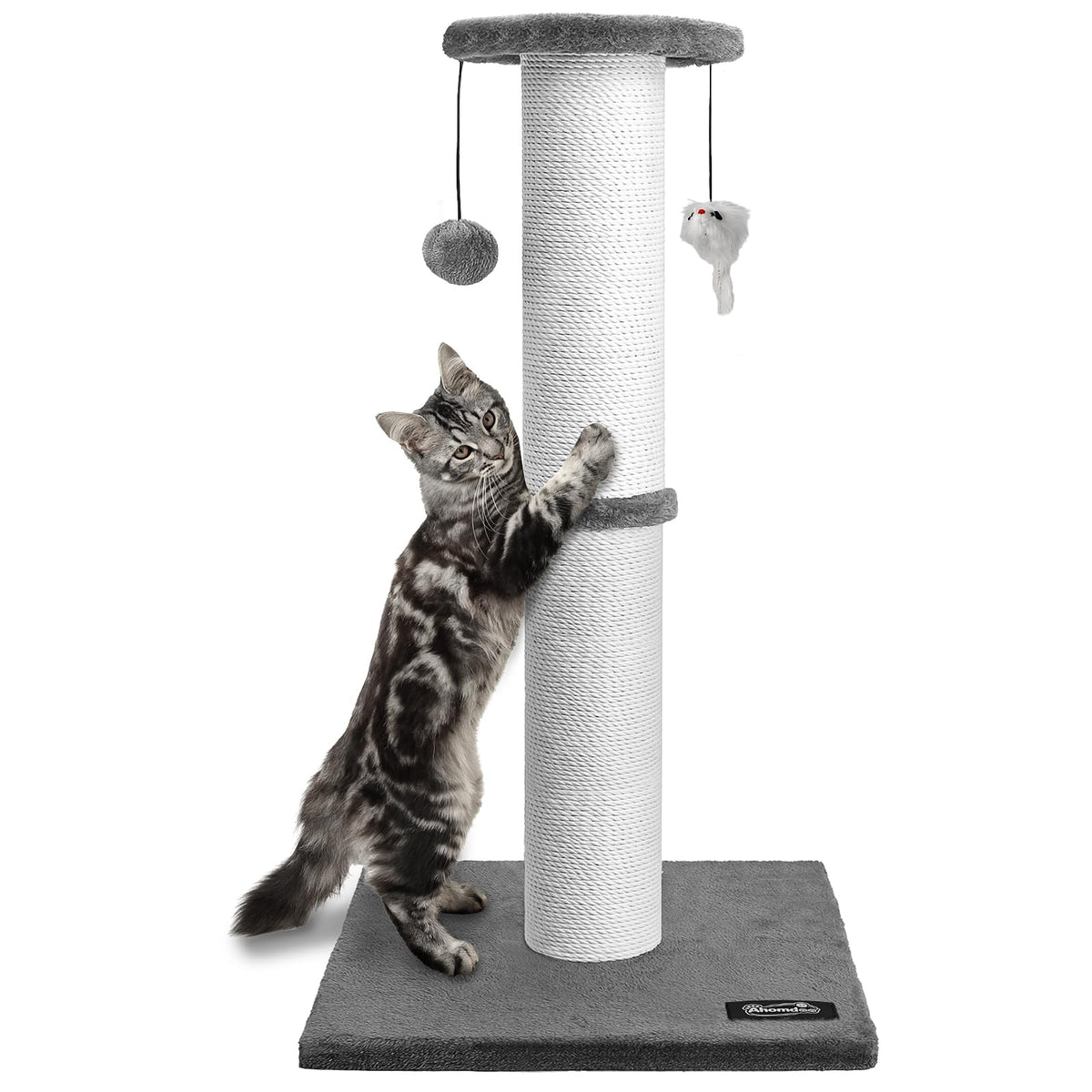 34-Inch Tall Cat Scratching Post for Large Cats, Stable Base, Gray