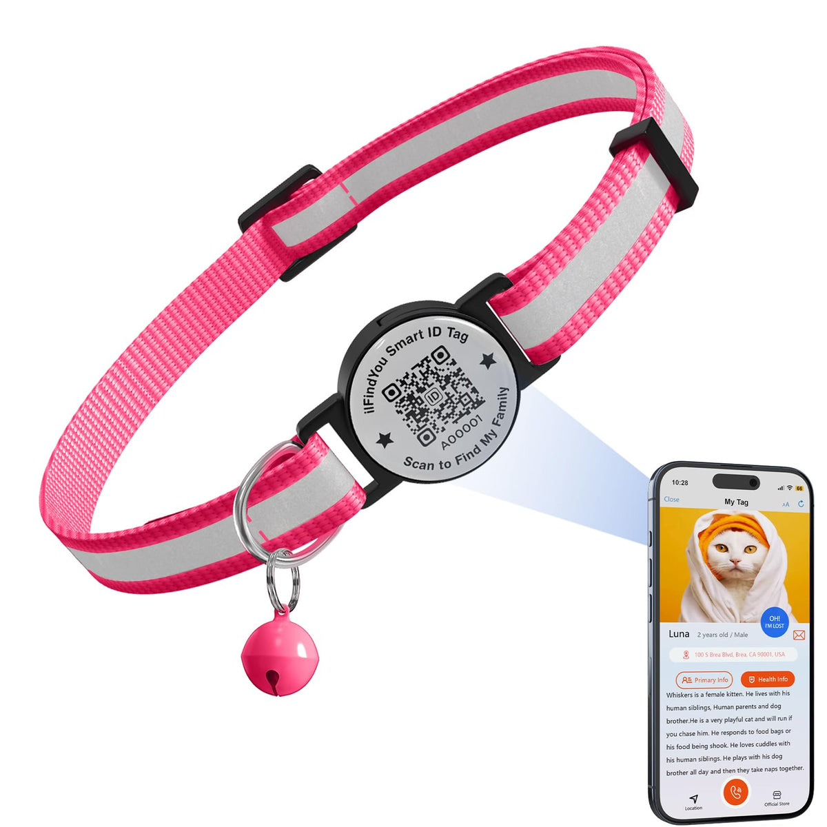 Cat Collar Breakaway QR Code, Reflective cat Collar with Bells, 3-Pack