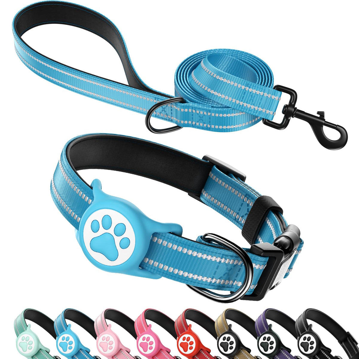 Premium Airtag Dog Collar，with IP68 Waterproof AirTag Holder,Pink,S