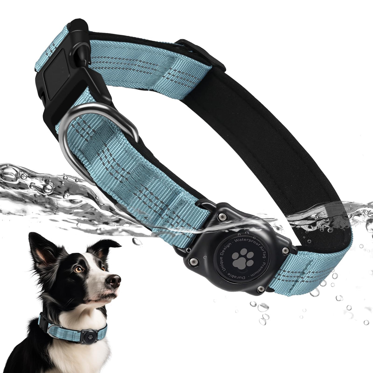 Upgrade Dog Collar with AirTag Holder, IP68 Waterproof, Black, S