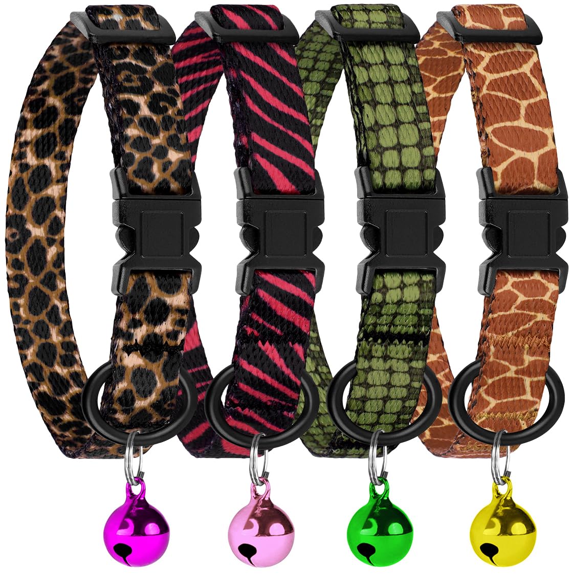 4PCS Breakaway Cat Collars with Bell - Cute Soft Adjustable Safety Kitten Collars 4-Pack - Nylon Pet Collars Nature Tribal Striped Floral Space Aztec Flowers Print (Nature)