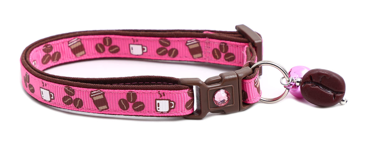 Coffee Cat Collar with Bell | Safety Breakaway Collar | Adjustable Large Size or Kitten (Small(10lbs & Less), Pink)