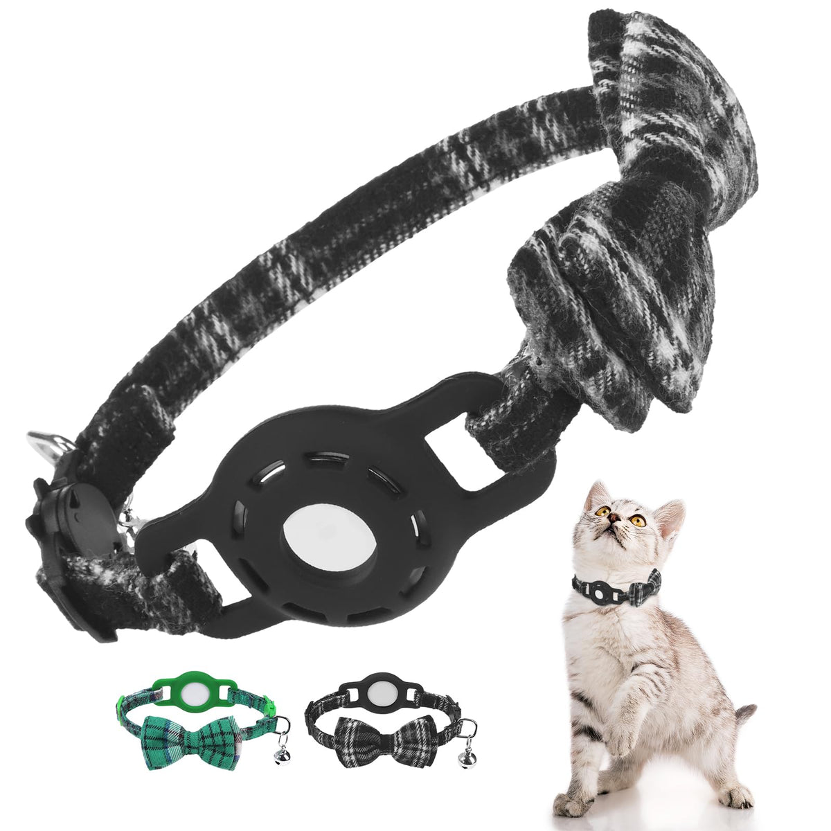 Airtag Cat Collar Breakaway, Bow Tie Collar with Airtag Holder