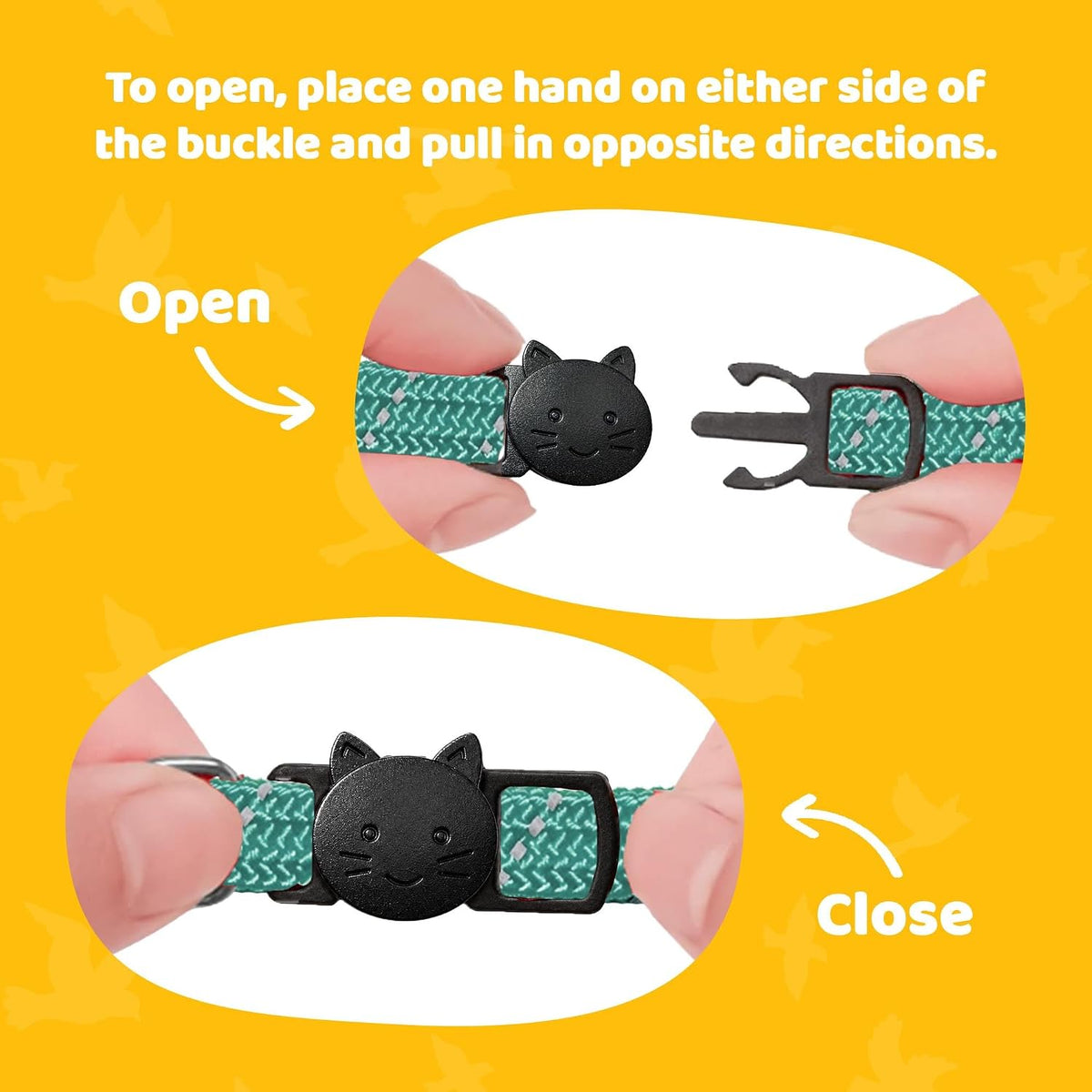 Birdsbesafe Reflective Breakaway Cat Collar with Bell, Safe Design, Green