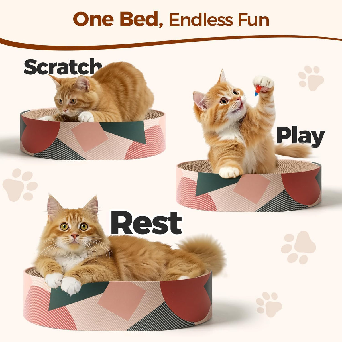 ComSaf Cat Scratcher Bed 17 x 13 in, Oval Cardboard Scratch Pad for Cats