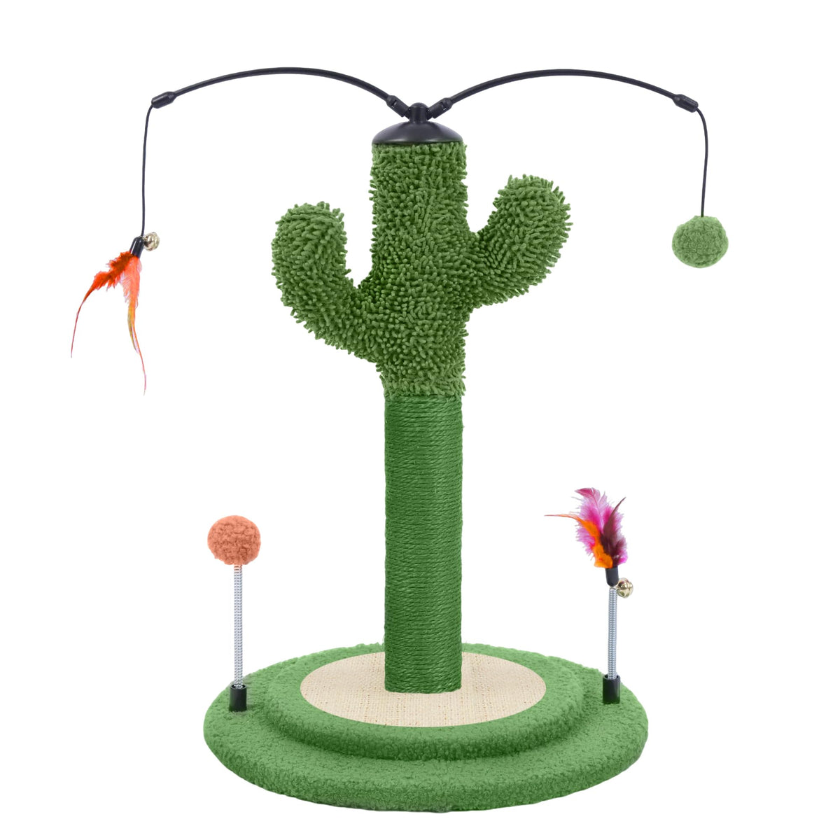 YUNIQUE Cat Scratching Post with Sisal Rope, Small Cat Tree with Dangling Balls & Feather for Kittens(Grey, 22.8'')