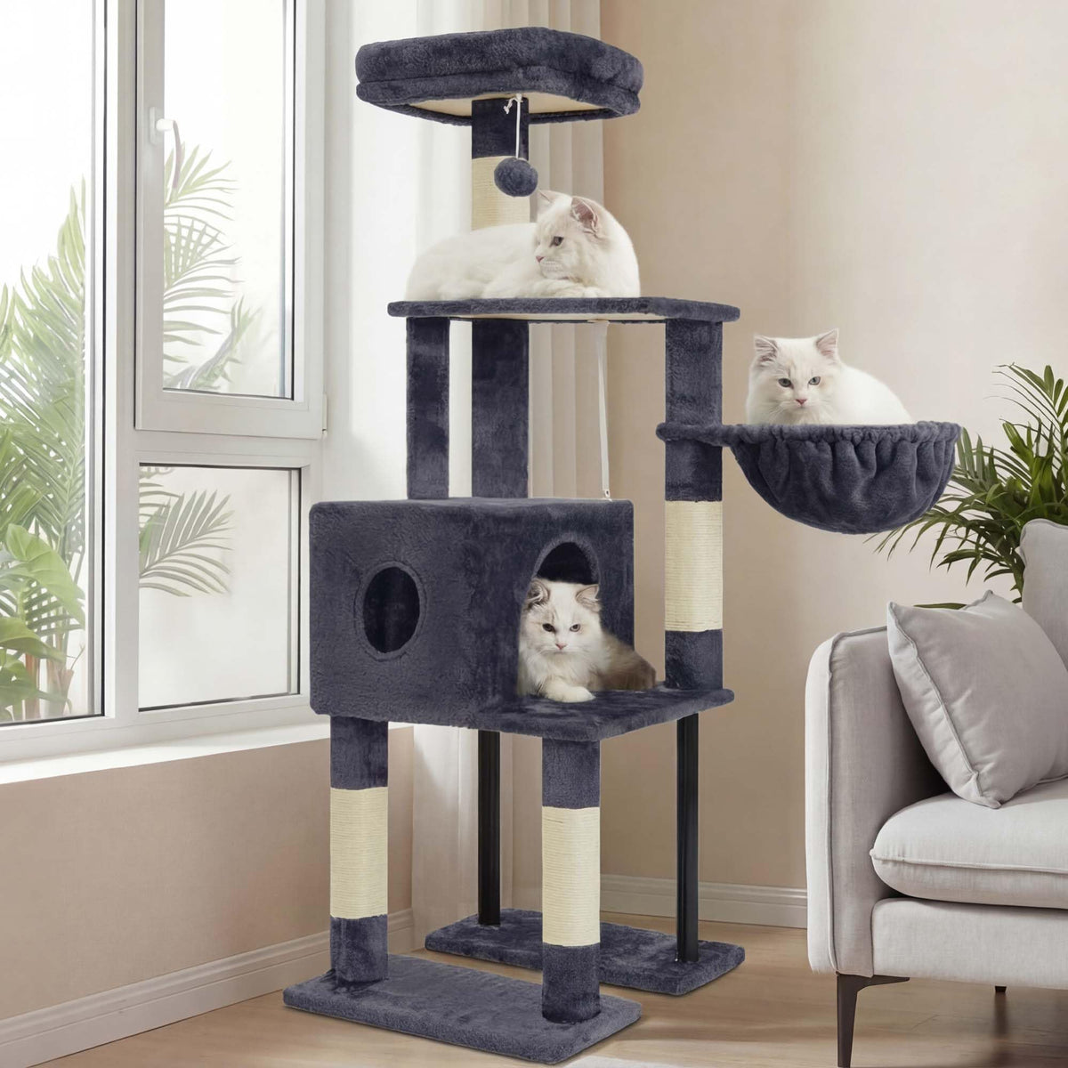 Heybly Cat Tree with Toy, 43.3 inch Cat Tower for Indoor Cats HCT004SW