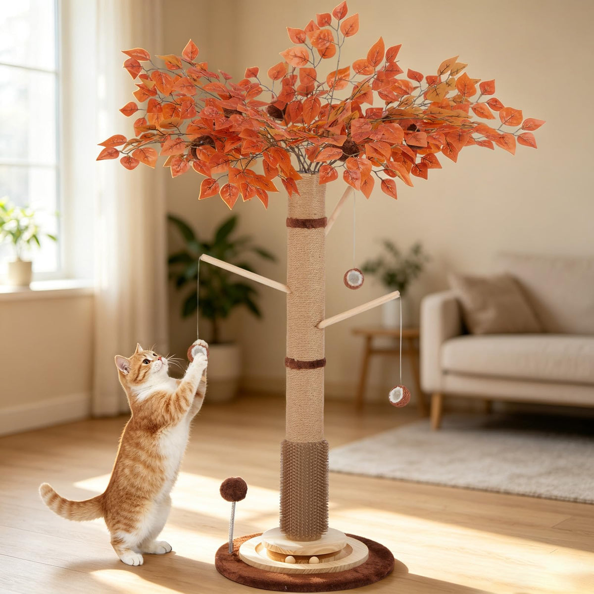 46" Tall Cat Scratching Post, Natural Sisal Cat Tree for Indoor Adult Cats