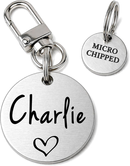 Ultra Joys Personalized Dog Cat ID Tag - Silver Round, Custom Your Own