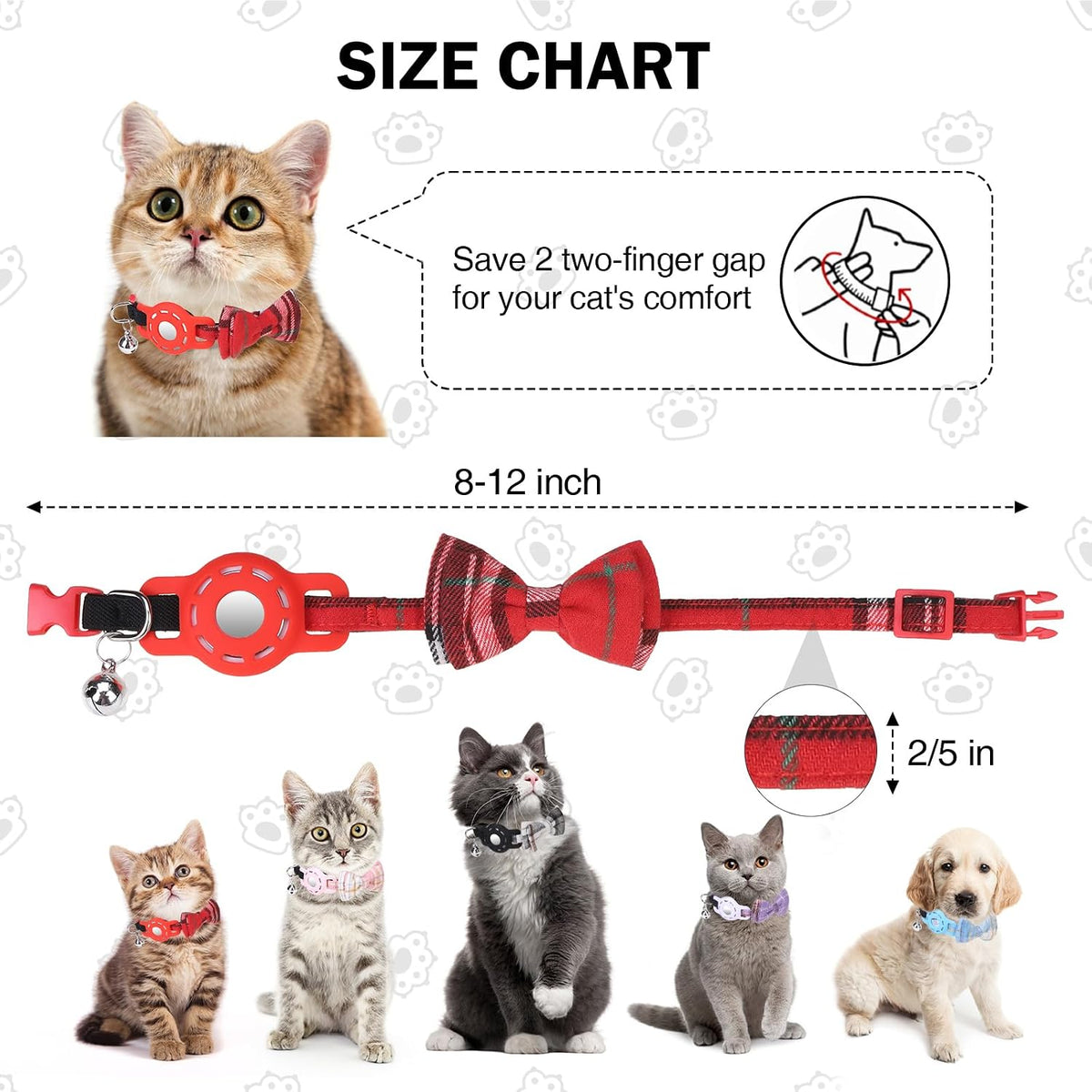Airtag Cat Collar Breakaway, Bow Tie Collar with Airtag Holder