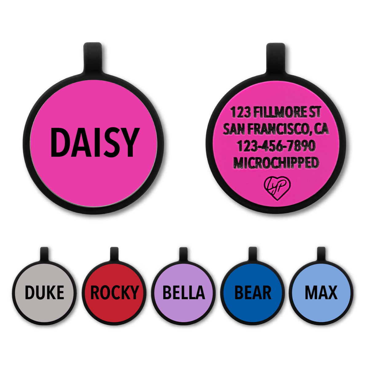 LYP Soundless Pet Tag - Deep Engraved Silicone – Double Sided and Engraving Will Last - Many Design Choices of Pet ID Tags, Dog Tags, Cat Tags (Grey, Circle)