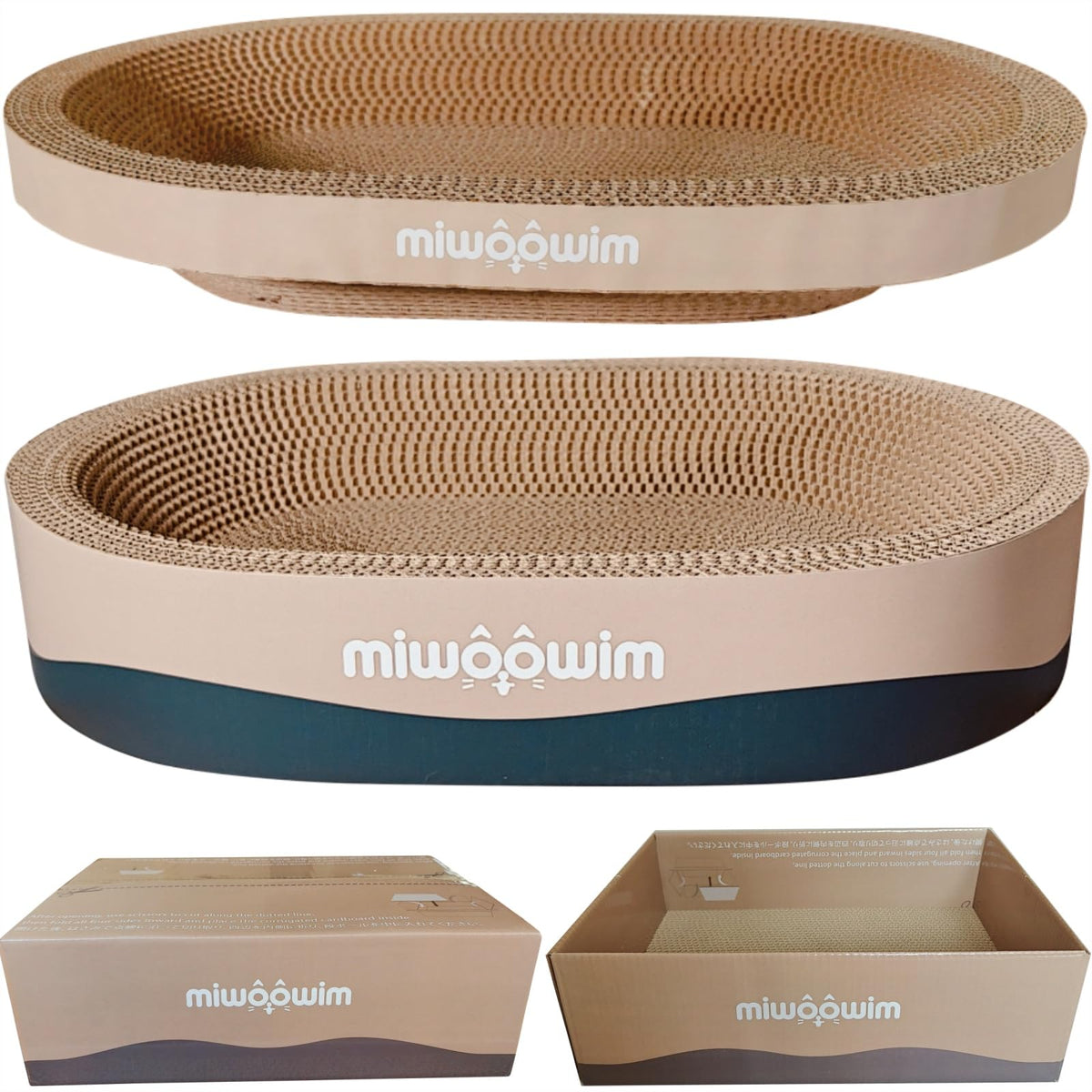 miwoowim 3-Piece Cat Scratcher Set, Oval Bowl Nest for Indoor Cats